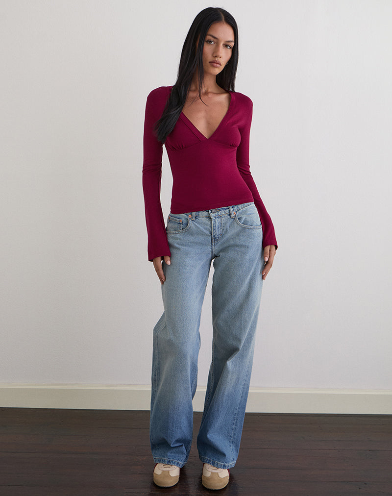Image de Emesy Long Sleeve Top in Burgundy