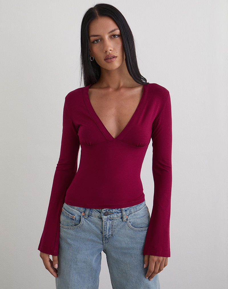 Image de Emesy Long Sleeve Top in Burgundy