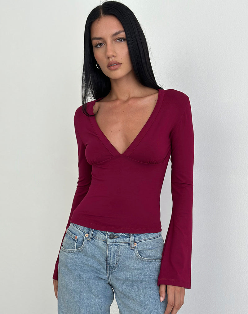 Image de Emesy Long Sleeve Top in Burgundy