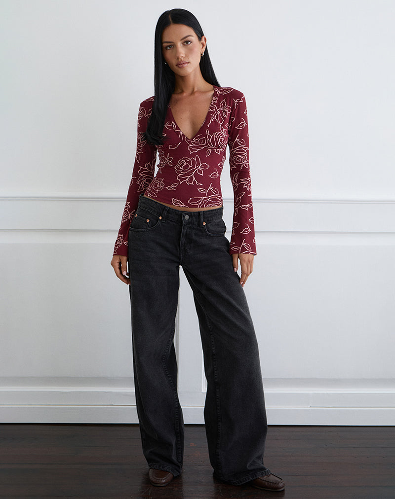 Image du haut à manches longues Emesy dans la couleur Outline Rose Marooon