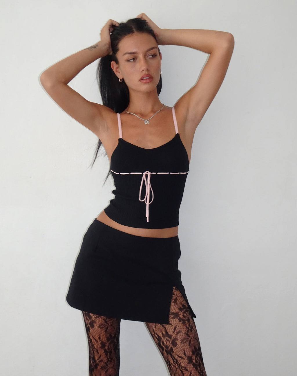 Emonie Cami Top in Black with Pink Binding