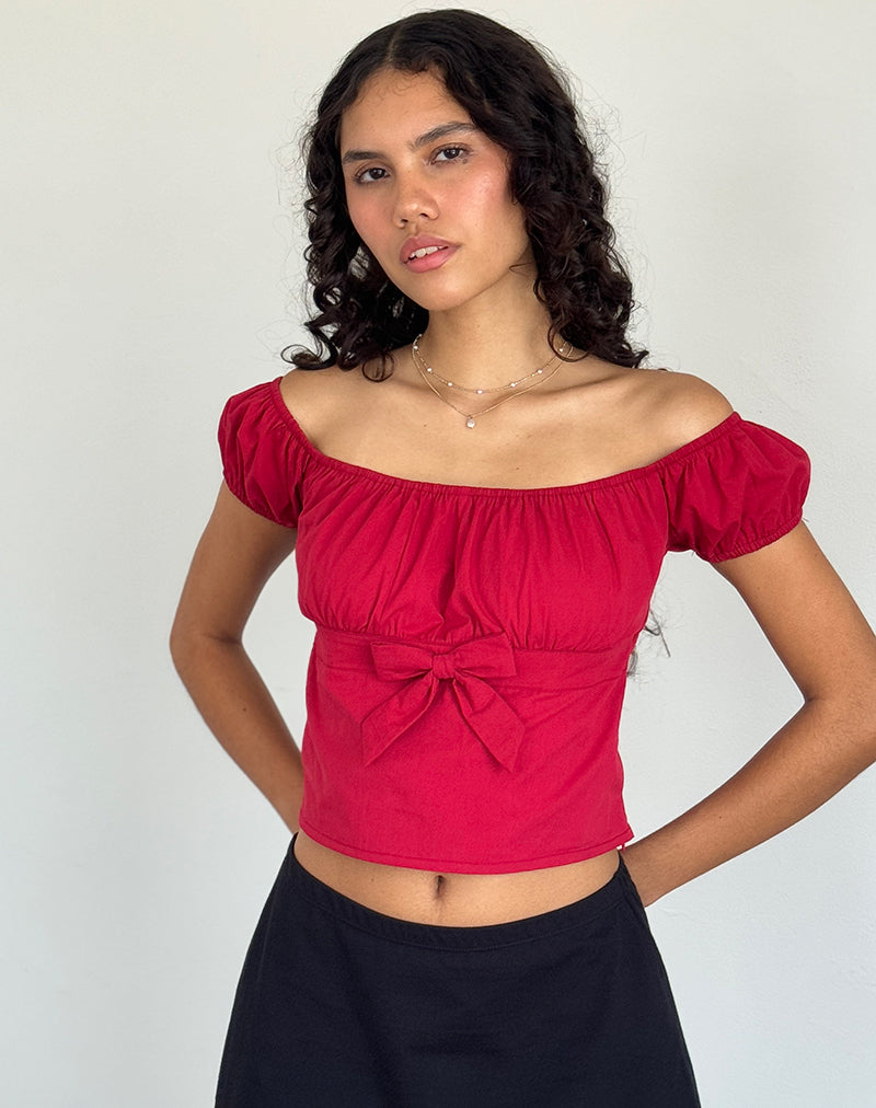 Image de Endah Bardot Top in Poplin Adrenaline Red