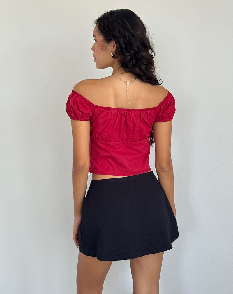 Image de Endah Bardot Top in Poplin Adrenaline Red