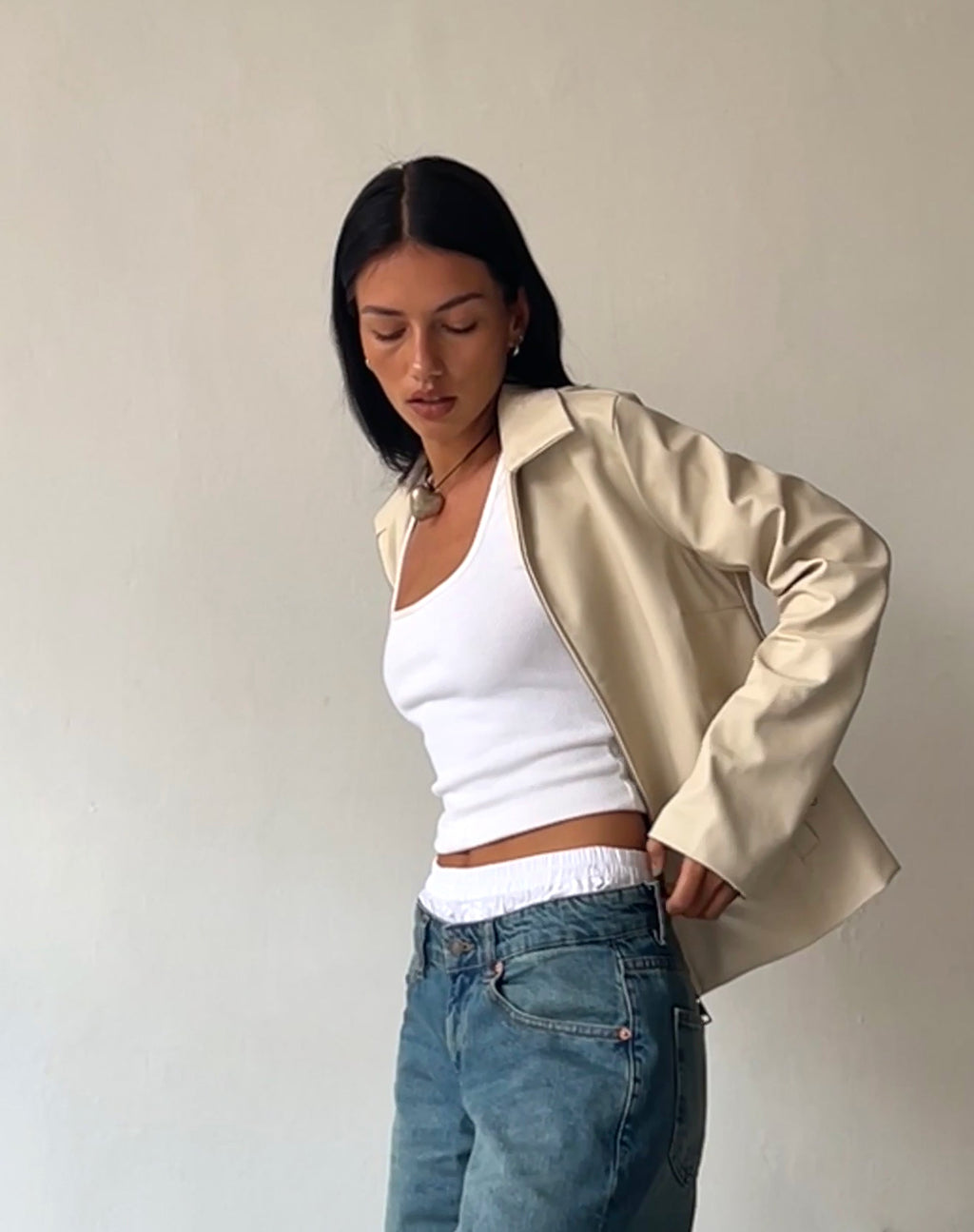 Veste Enid en PU ivoire