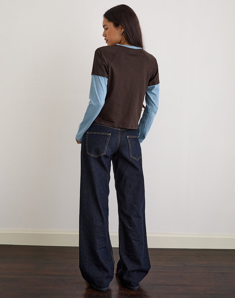 Image de Enid T-Shirt superposé en brun chocolat et bleu clair