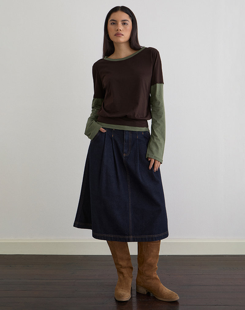 Image du haut à manches longues Enidy en jersey, combinaison chocolat et kaki