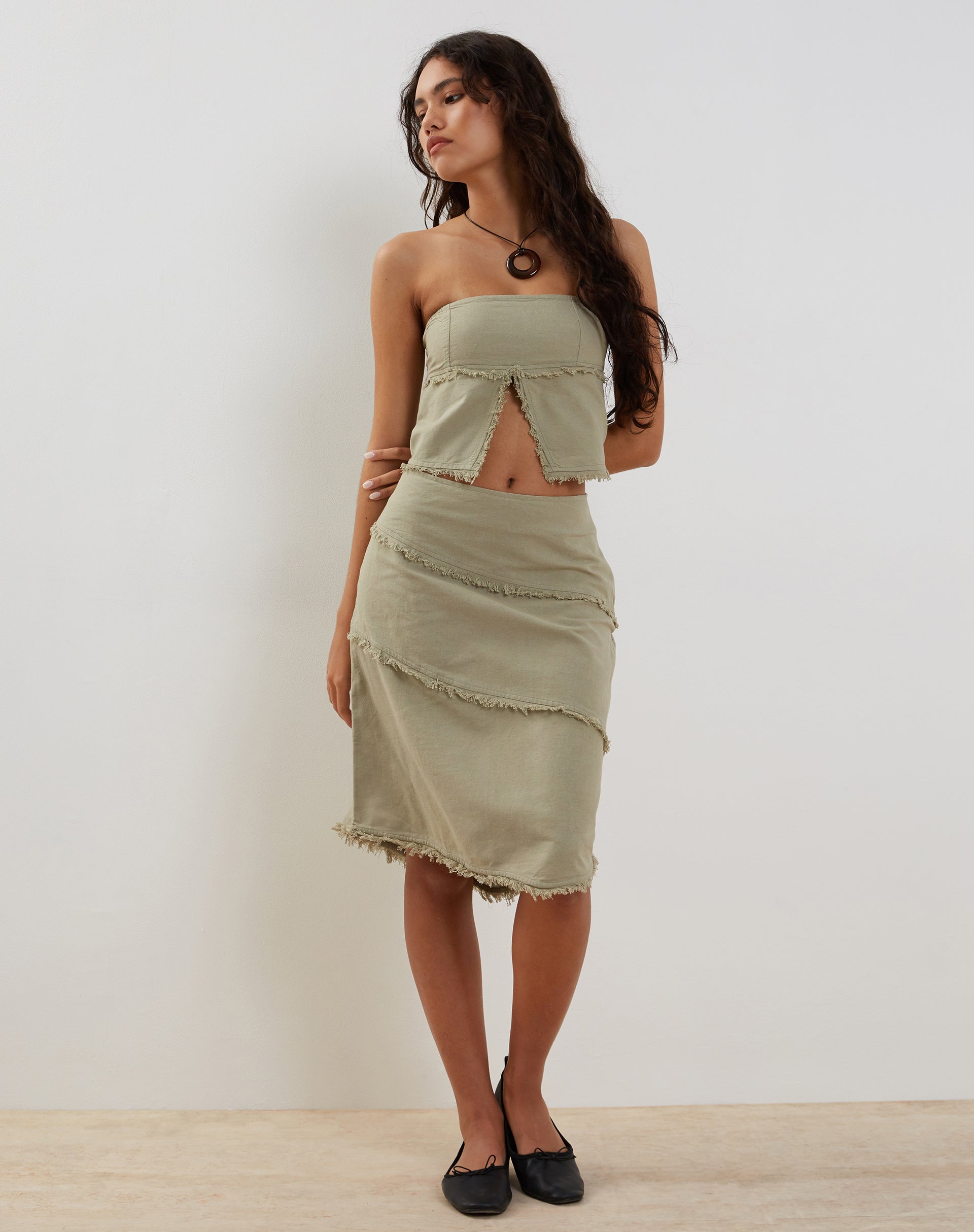 Image de Ralna Jupe midi asymétrique en lin Slate Green