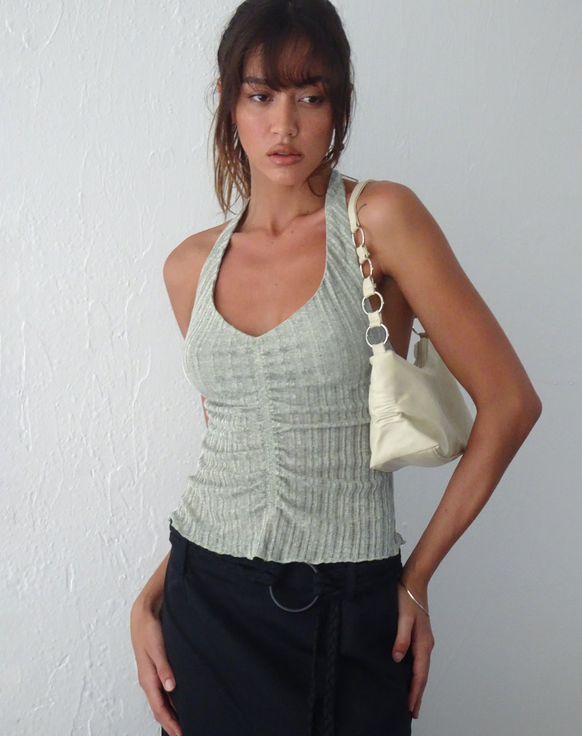 image de Enzley Knit Halterneck Top in Sage