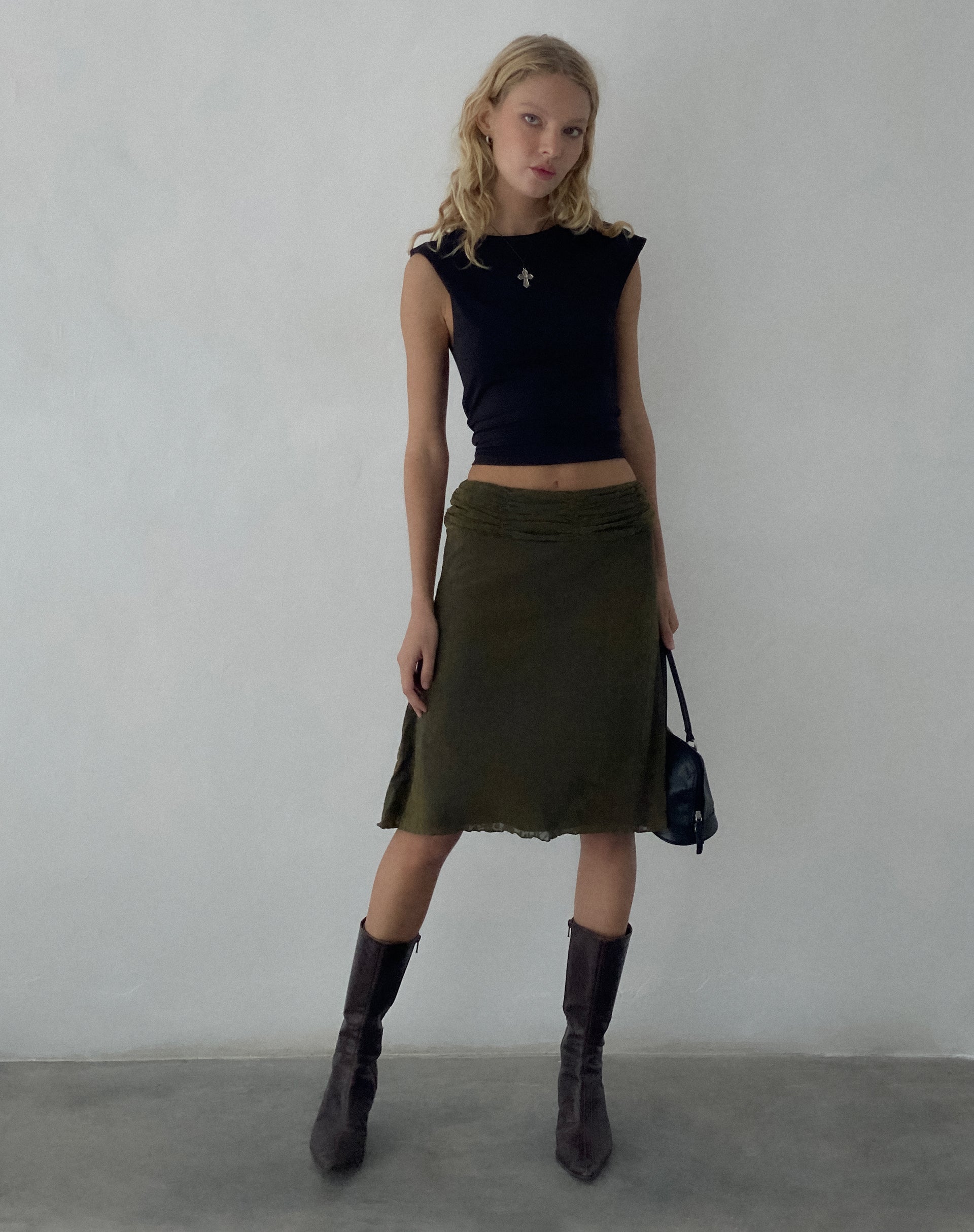 Image de Erato Midi Skirt in Abstract Botanic Dark Olive
