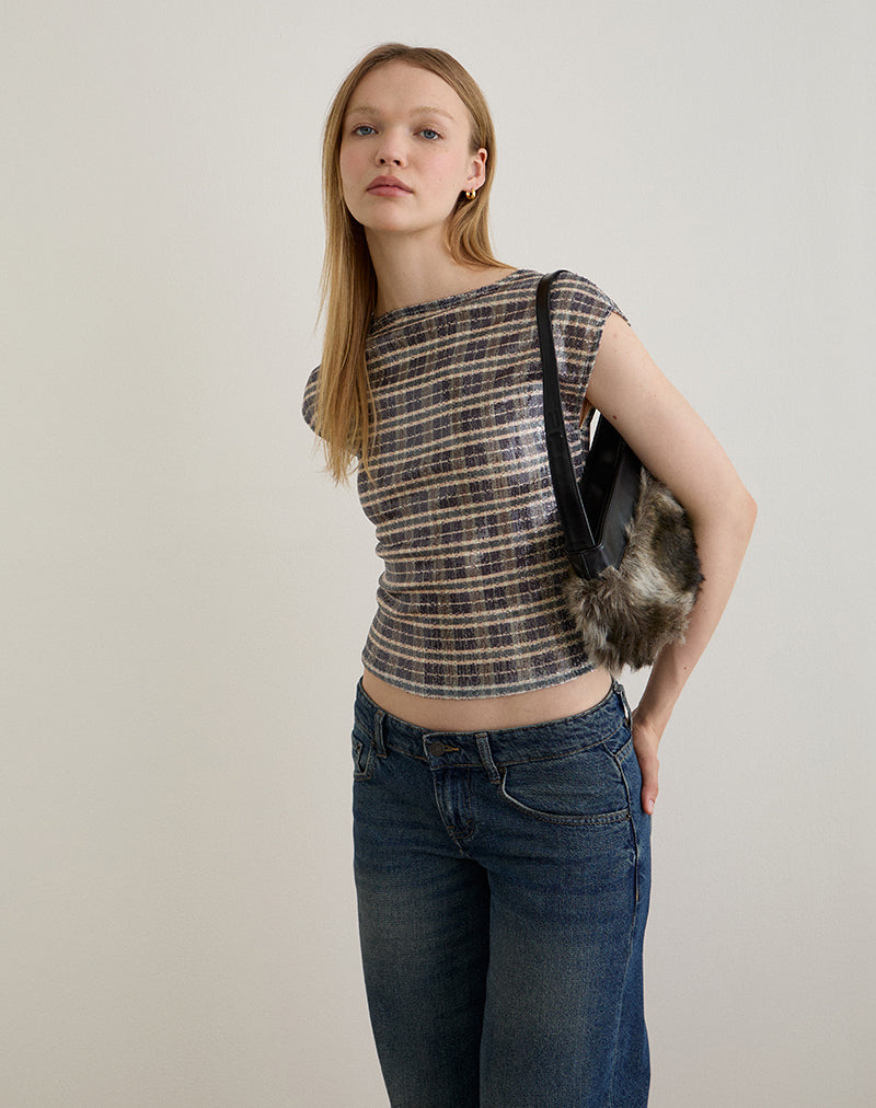 Image de Erica Top in Sequin Vintage Check Brown