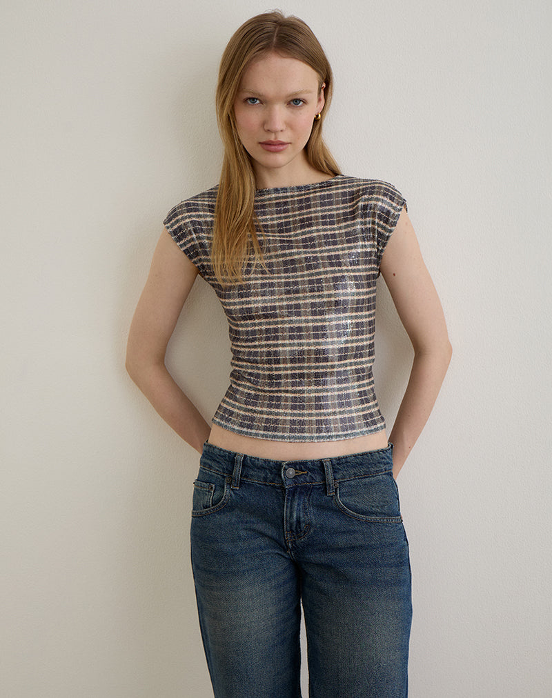 Image de Erica Top in Sequin Vintage Check Brown