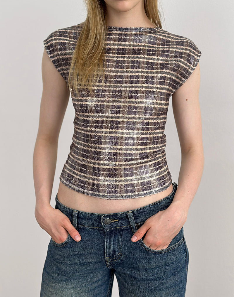 Image de Erica Top in Sequin Vintage Check Brown