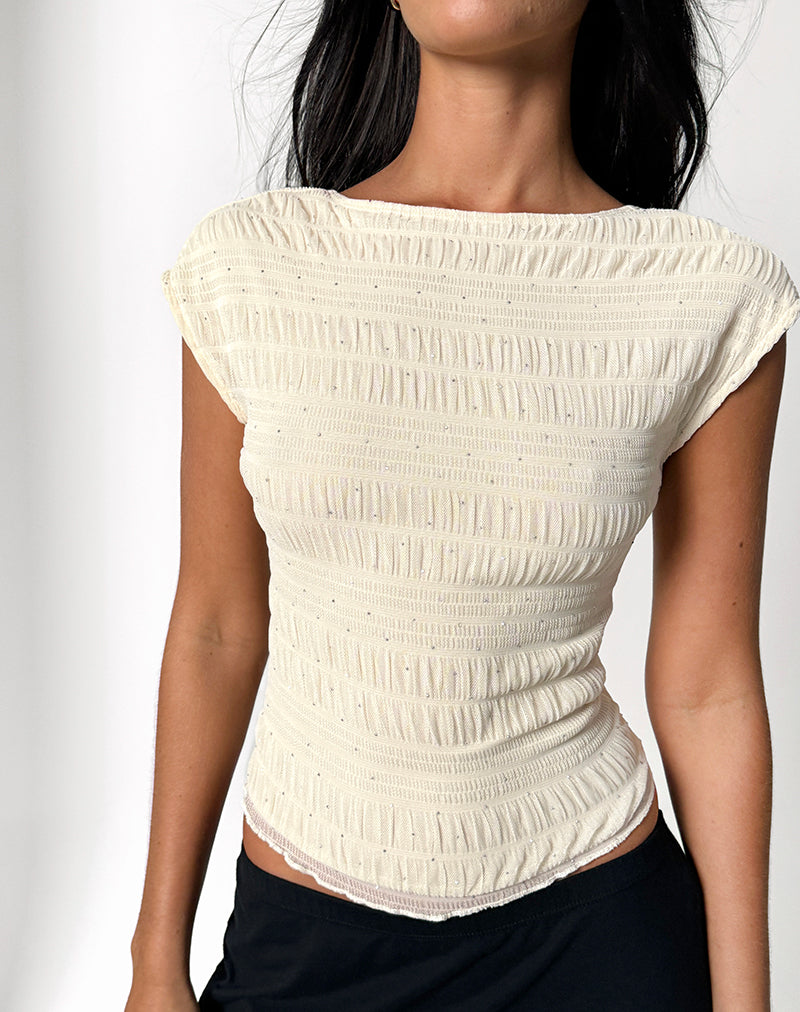 Erika Top dos nu en maille pailletée ivoire