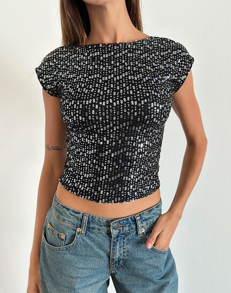 Image de Erica Top dos nu en paillettes noires et vaporeuses