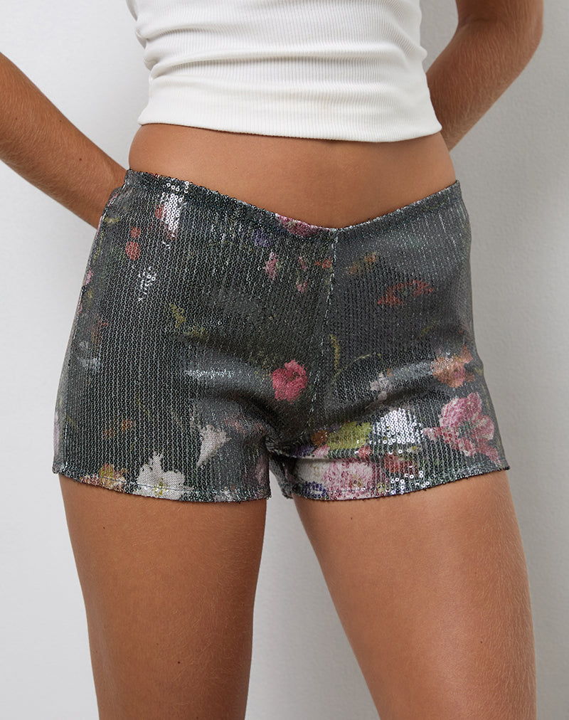 Micro-short Erna en fleur vintage à paillettes