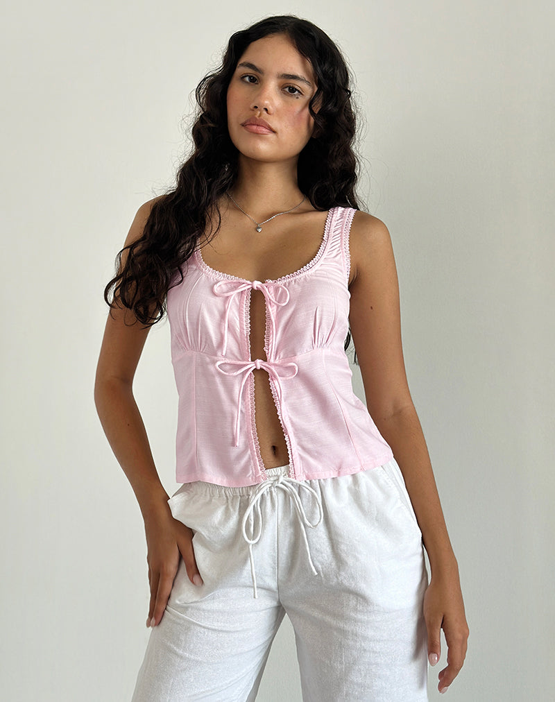 Image de Esau Tie Front Top in Light Pink Private Slub