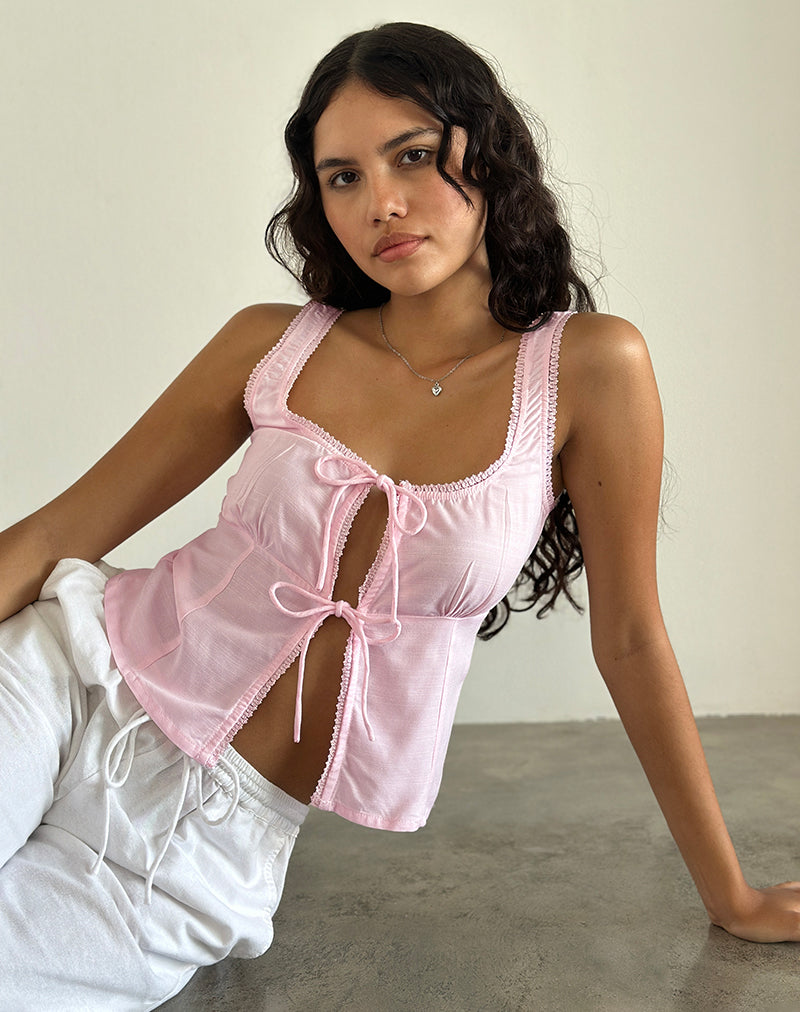 Image de Esau Tie Front Top in Light Pink Private Slub