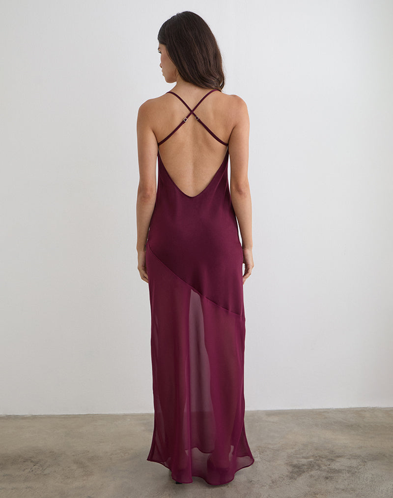 Robe longue Eshara en satin chiffon bordeaux