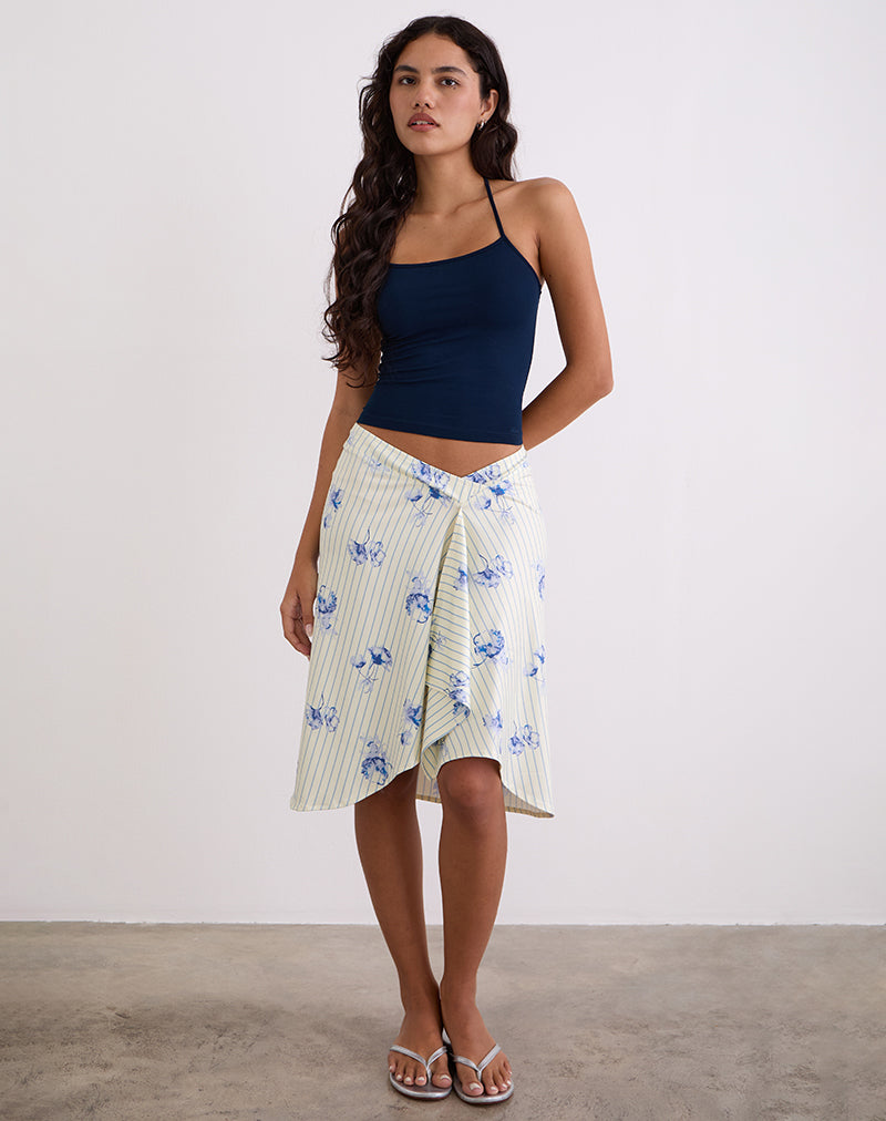 Jupe midi Esmeray à rayures florales crème