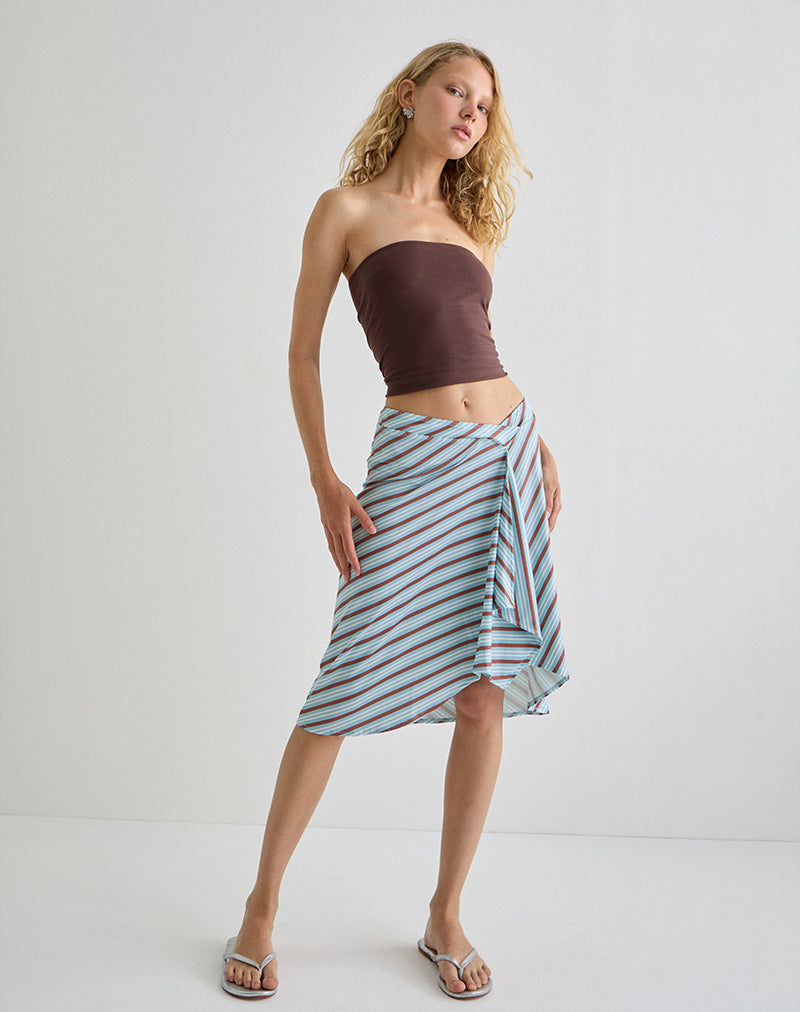 Image of Esmeray Midi Skirt in Diagonal Stripe Light Blue