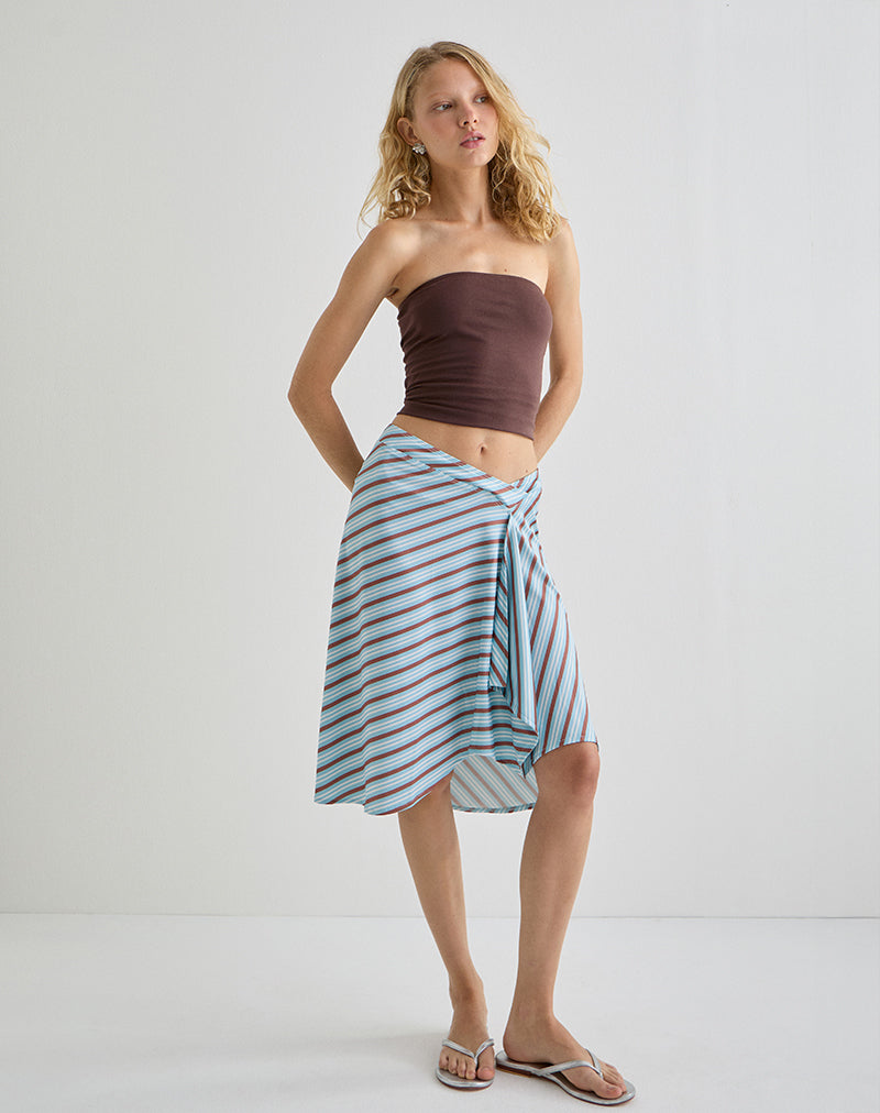 Jupe midi Esmeray à rayures diagonales bleu clair