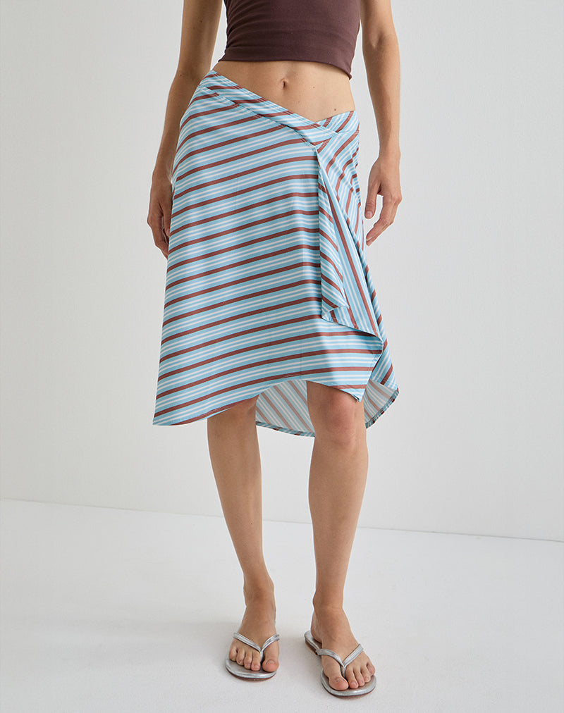 Jupe midi Esmeray à rayures diagonales bleu clair