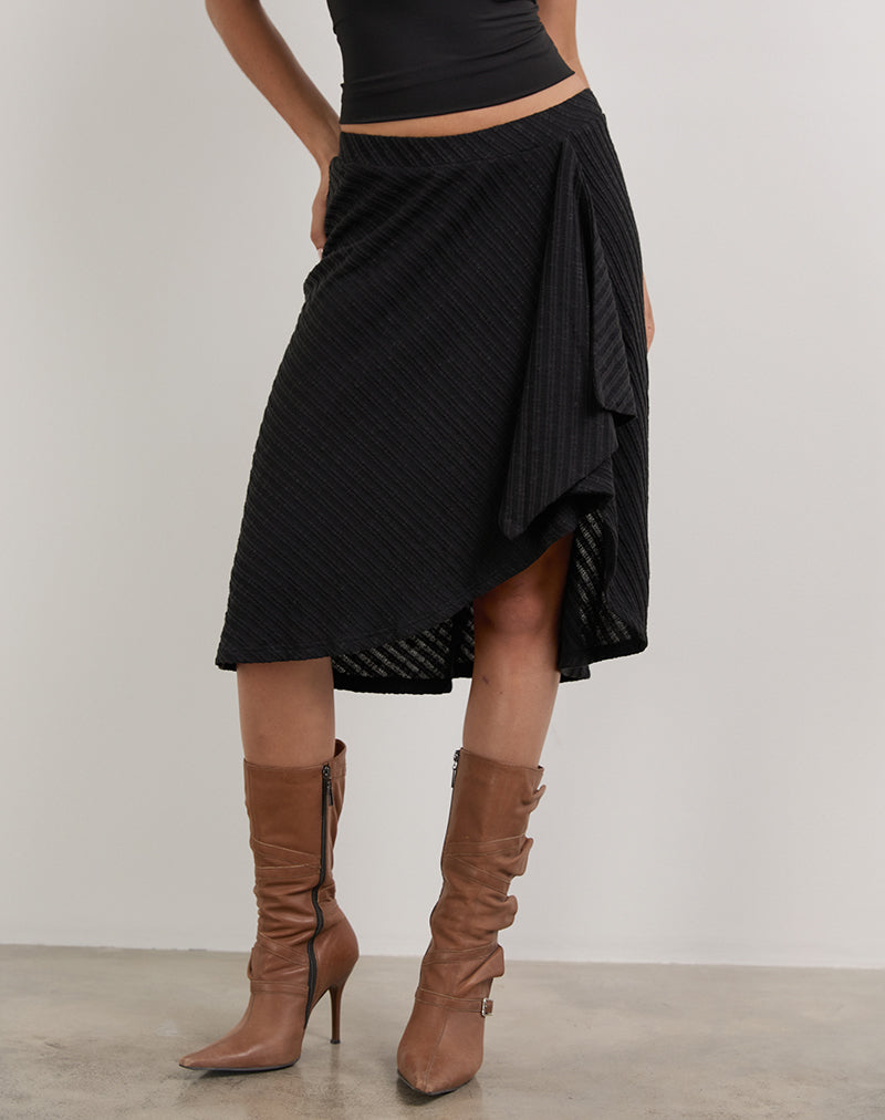 Image Esmeray Jupe midi en maille diagonale transparente Noir