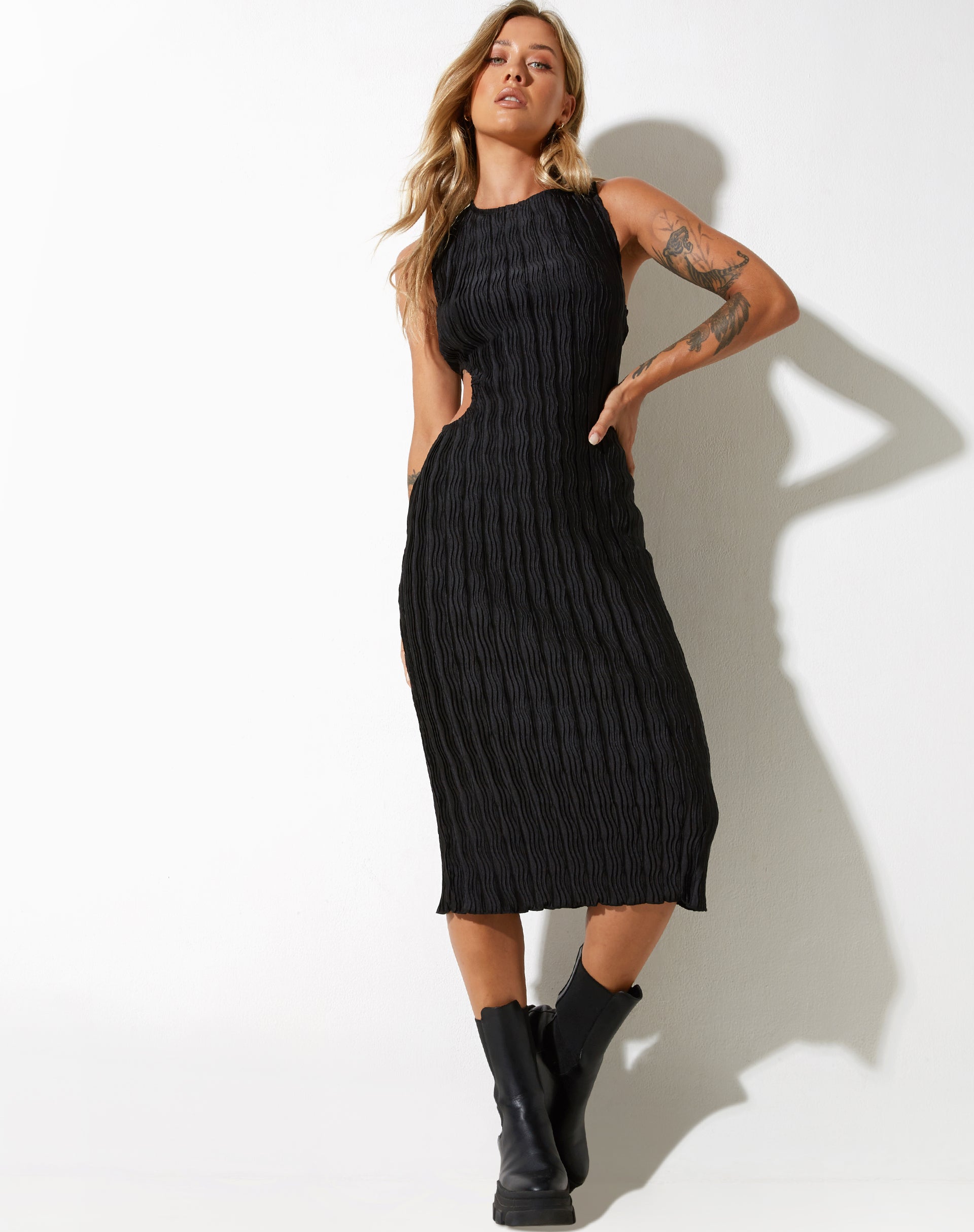 image of Estonia Midi Dress in Crinkle Black