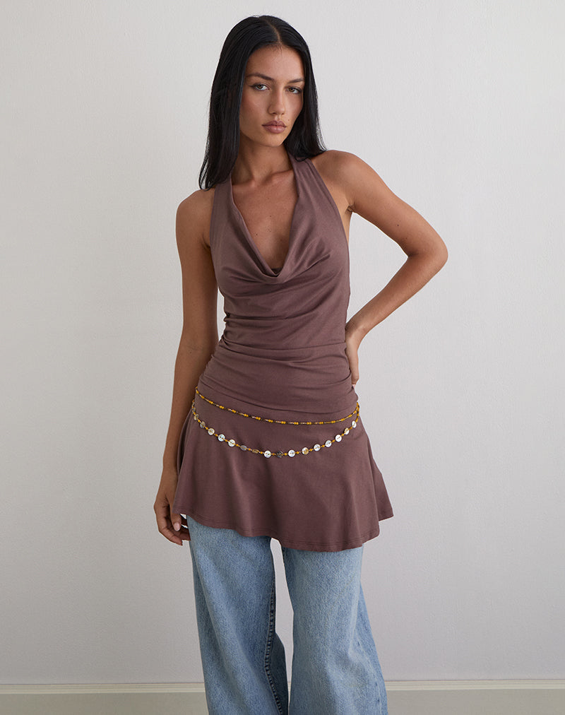 Eutalia - Robe dos nu à col bénitier - Taupe foncé