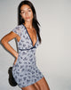Image de la mini robe Evilia en flocage botaniste bleu clair noir