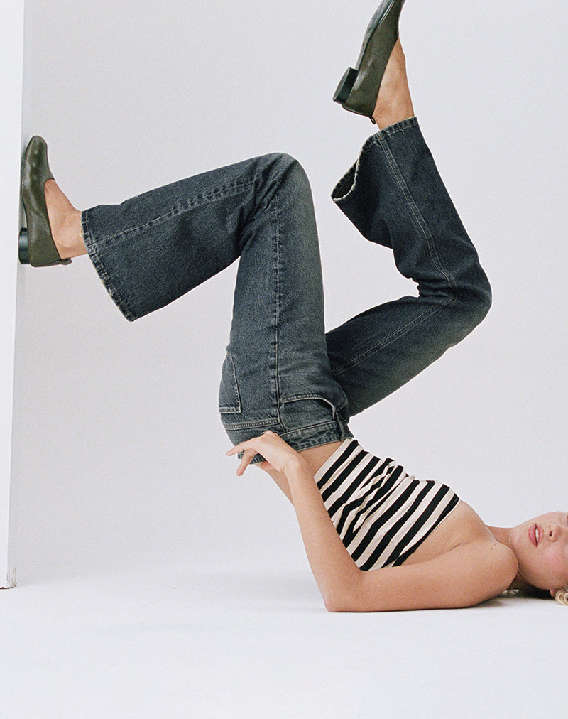 Jean évasé à taille extra basse, vert sale