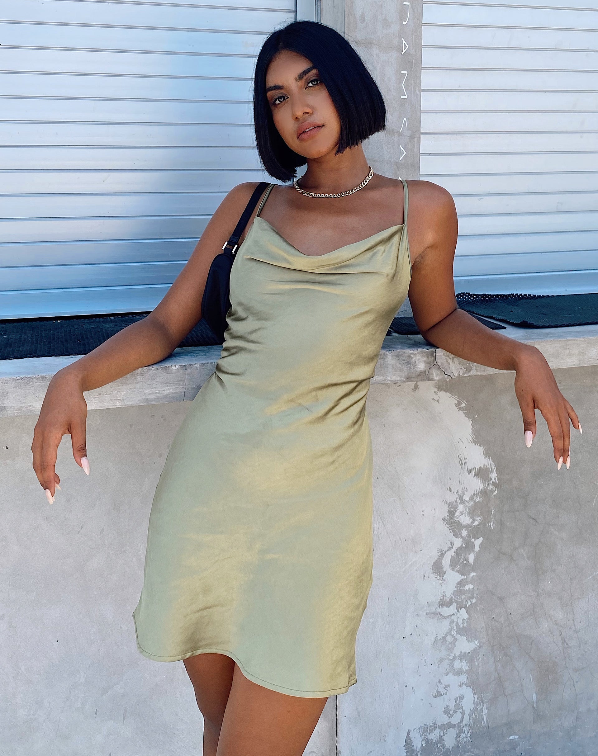 Image de Paiva Slip Dress in Satin Olive