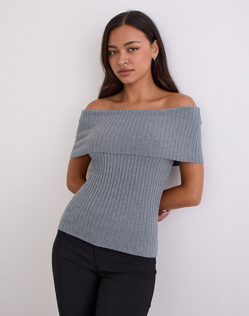 Image de Fahari Foldover Top in Rib Knit Grey
