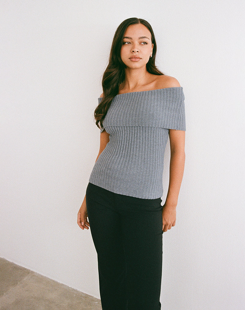 Image de Fahari Foldover Top in Rib Knit Grey