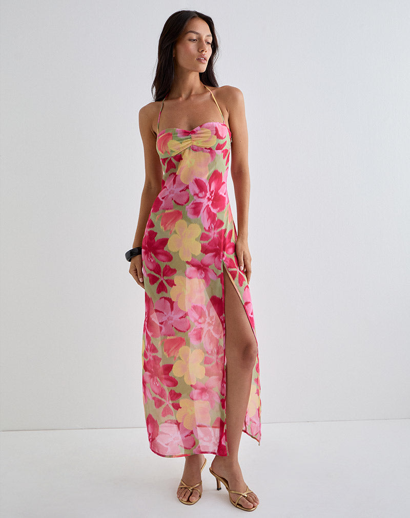 Robe Crayon En Lin 100% East Monet - Imprimé Fleurs Pastel Multicolore - Taille UK 14 (38 FR) - Neuf Avec étiquettes
