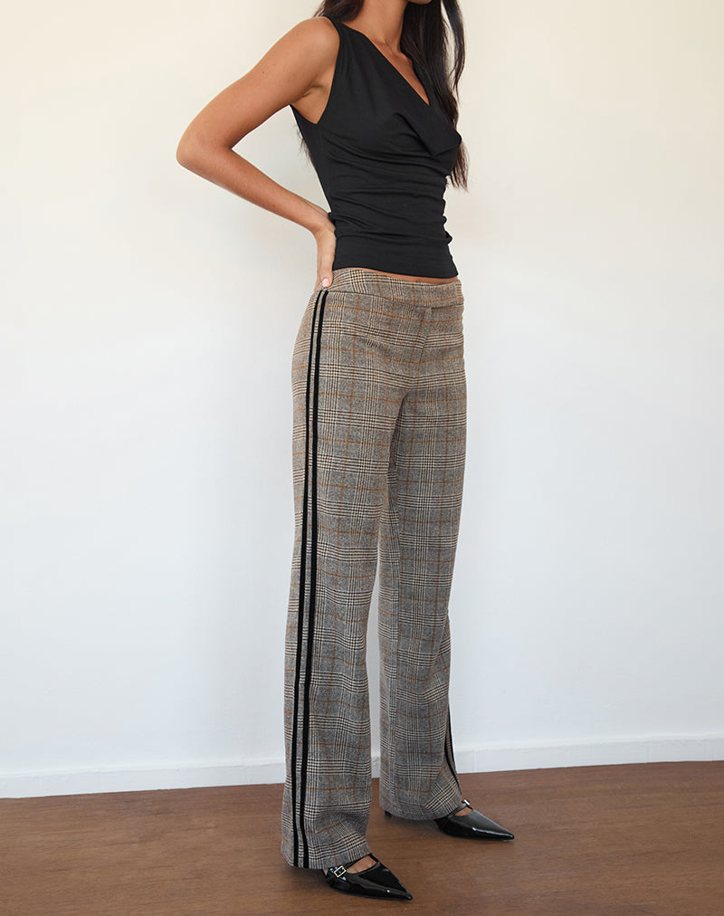 Pantalon Fatina à carreaux bruns et à rayures latérales
