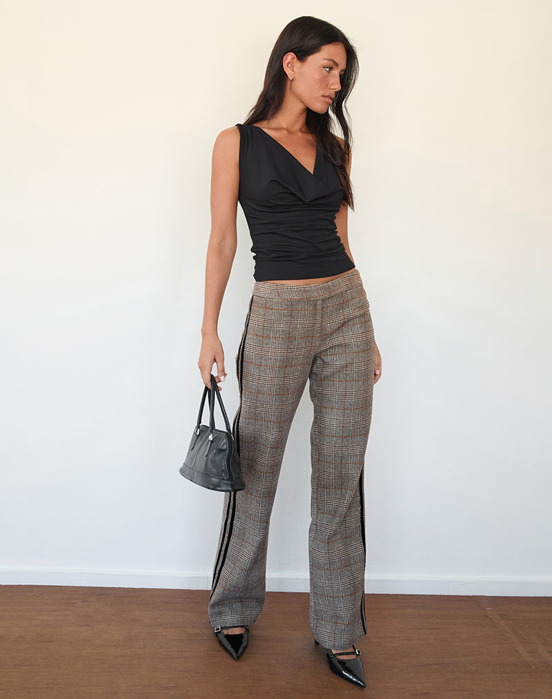 Pantalon Fatina à carreaux bruns et à rayures latérales