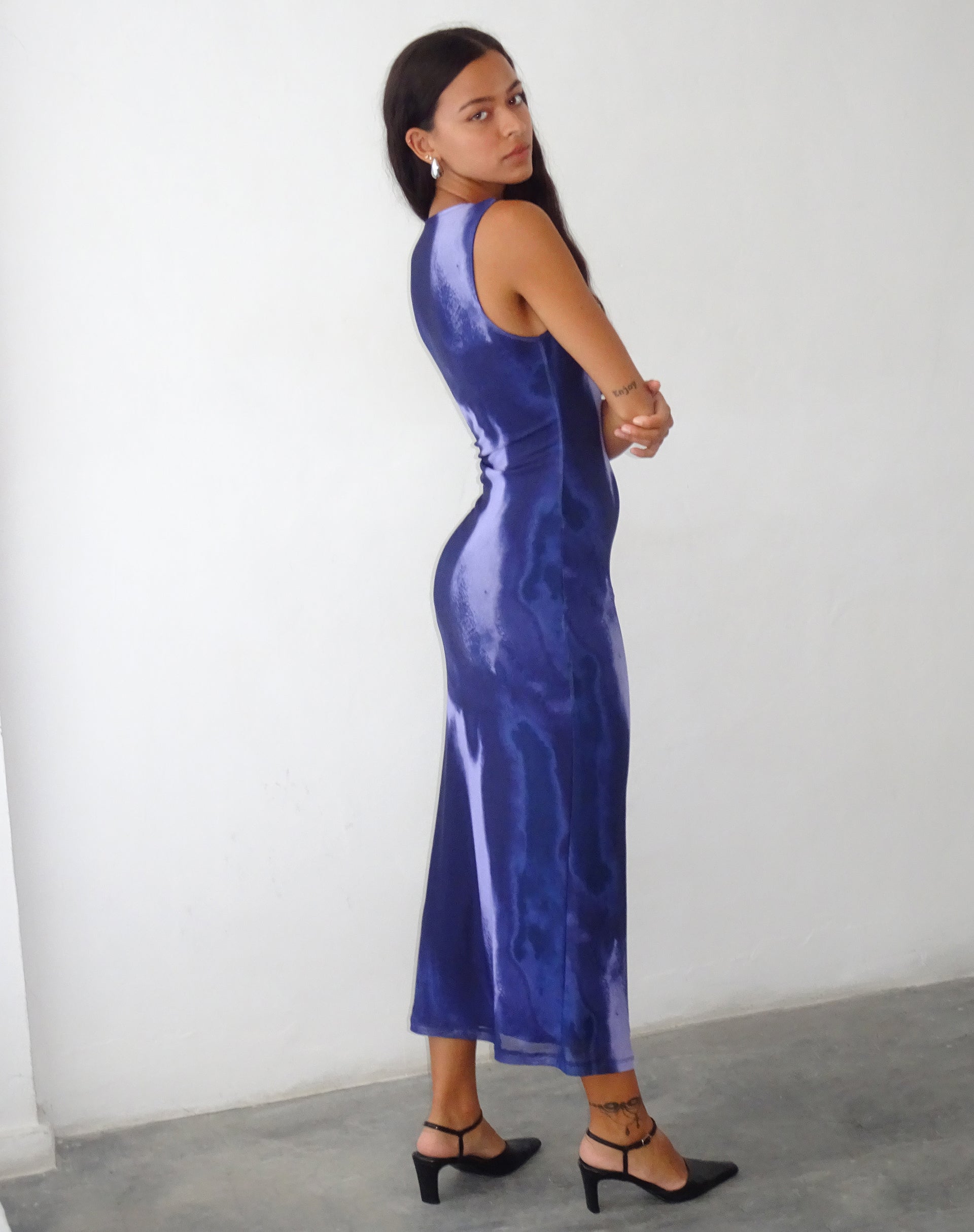 Image de la robe longue imprimée Fayola Watercolour Navy