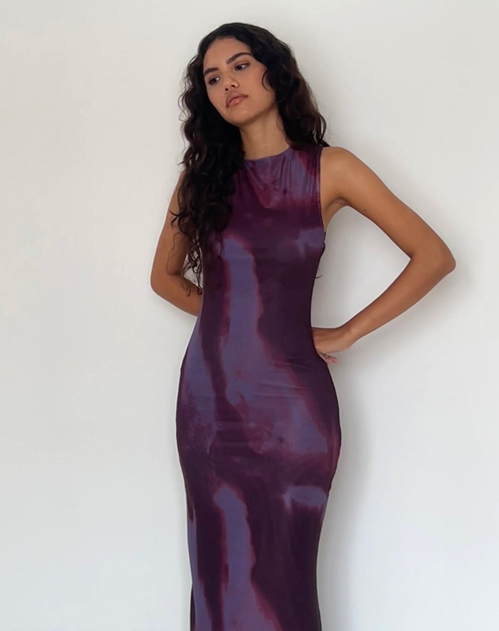 Robe longue imprimée Fayola, vin aquarelle