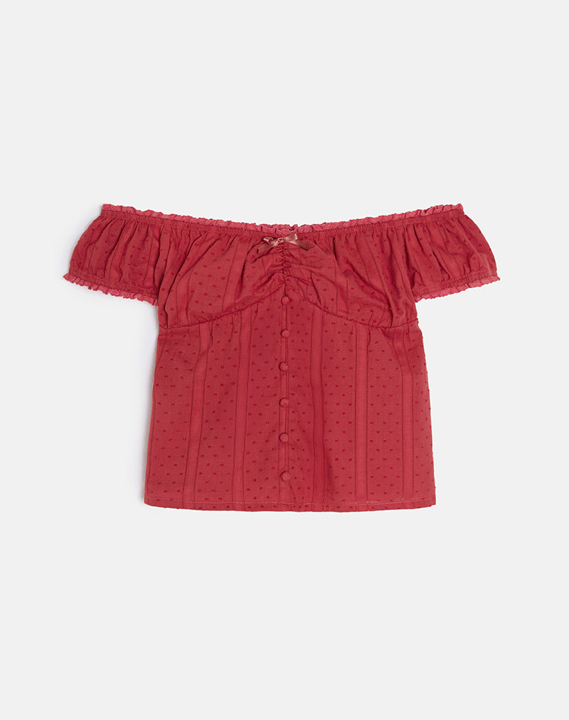 Fayra Bardot Corset Top in Dobby Red