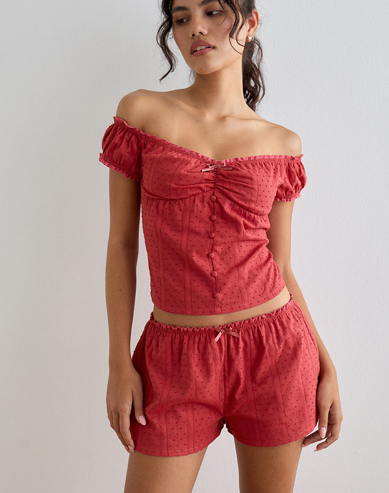 Short Sumi en coton Dobby rouge
