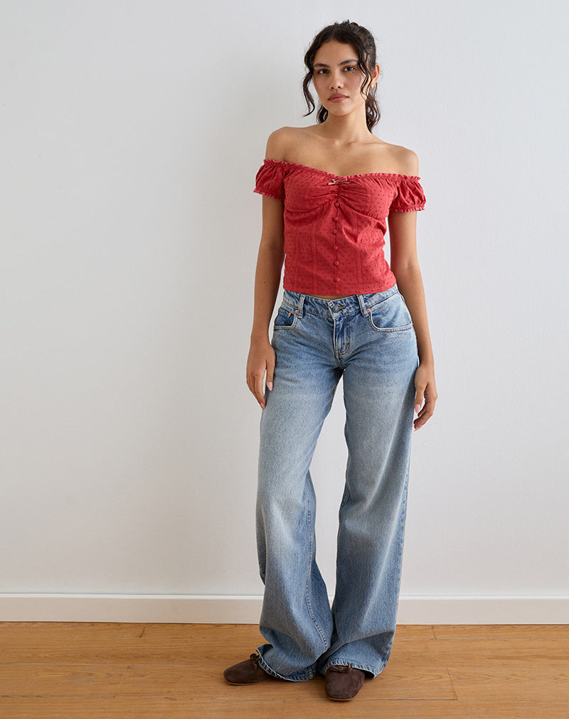 Image de Fayra Bardot Corset Top in Dobby Red