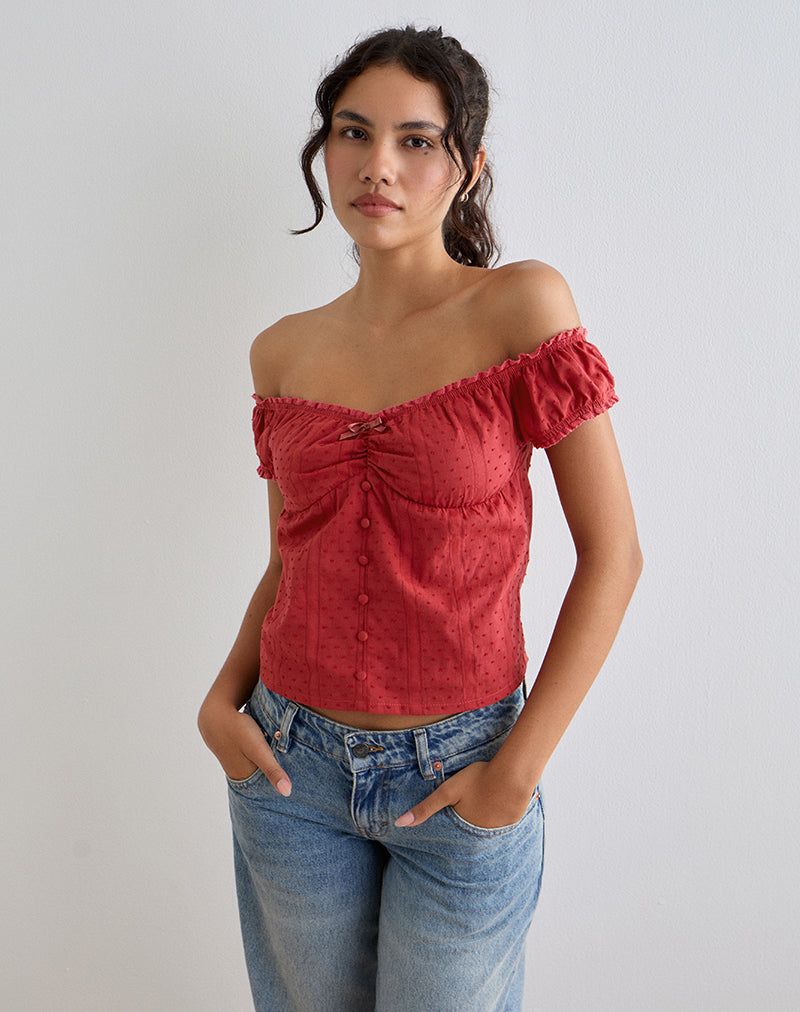 Fayra Bardot Corset Top in Dobby Red