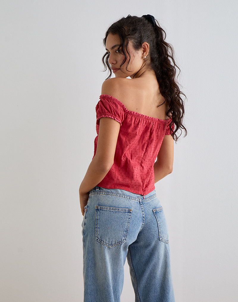 Image de Fayra Bardot Corset Top in Dobby Red