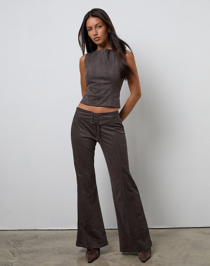 Pantalon Vallen en faux daim marron foncé