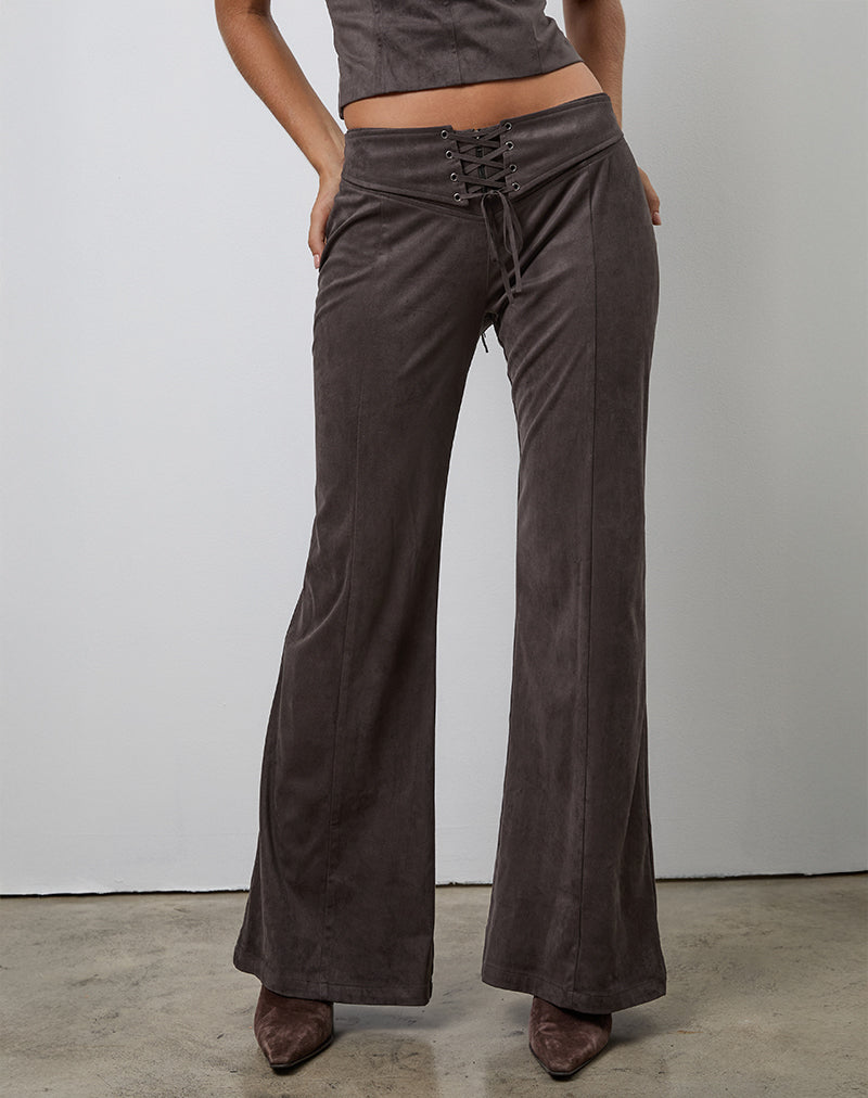 Pantalon Vallen en faux daim marron foncé