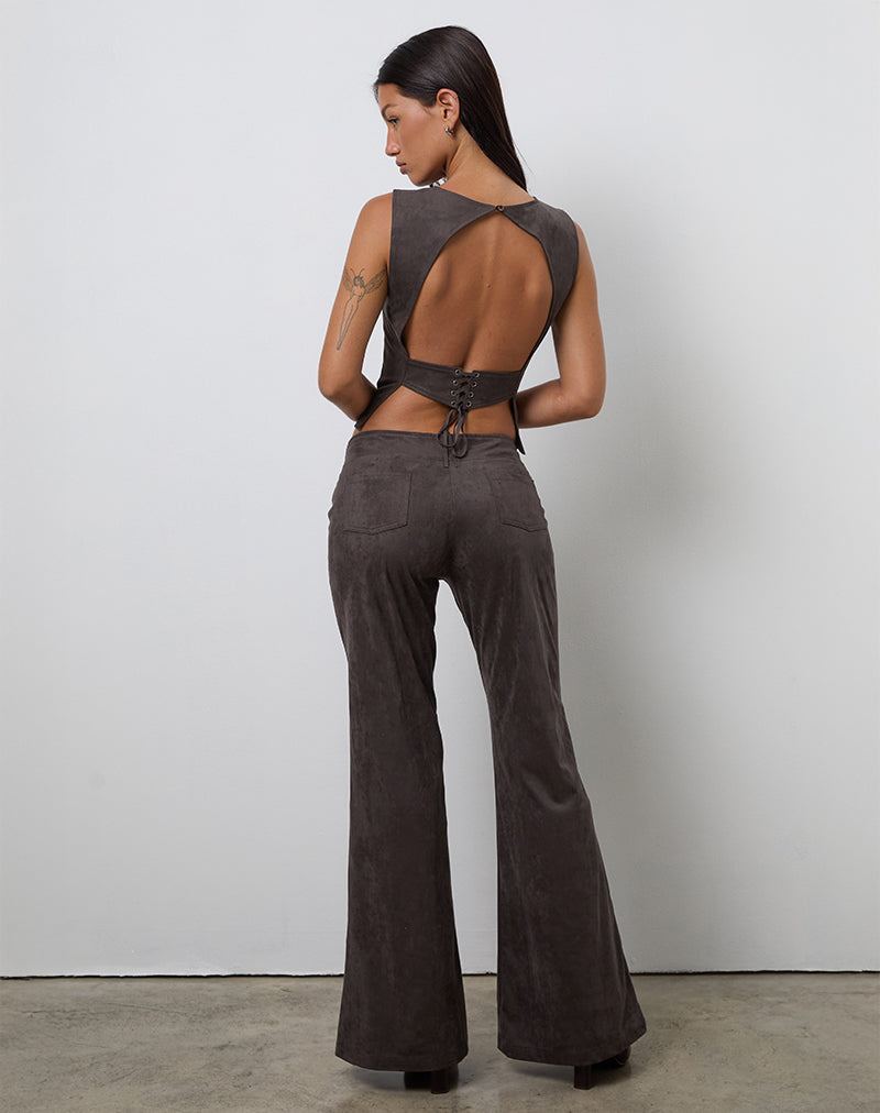 Felia Tie Back Top in Faux Suede Dark Chestnut (Top à nouer dans le dos en faux daim)