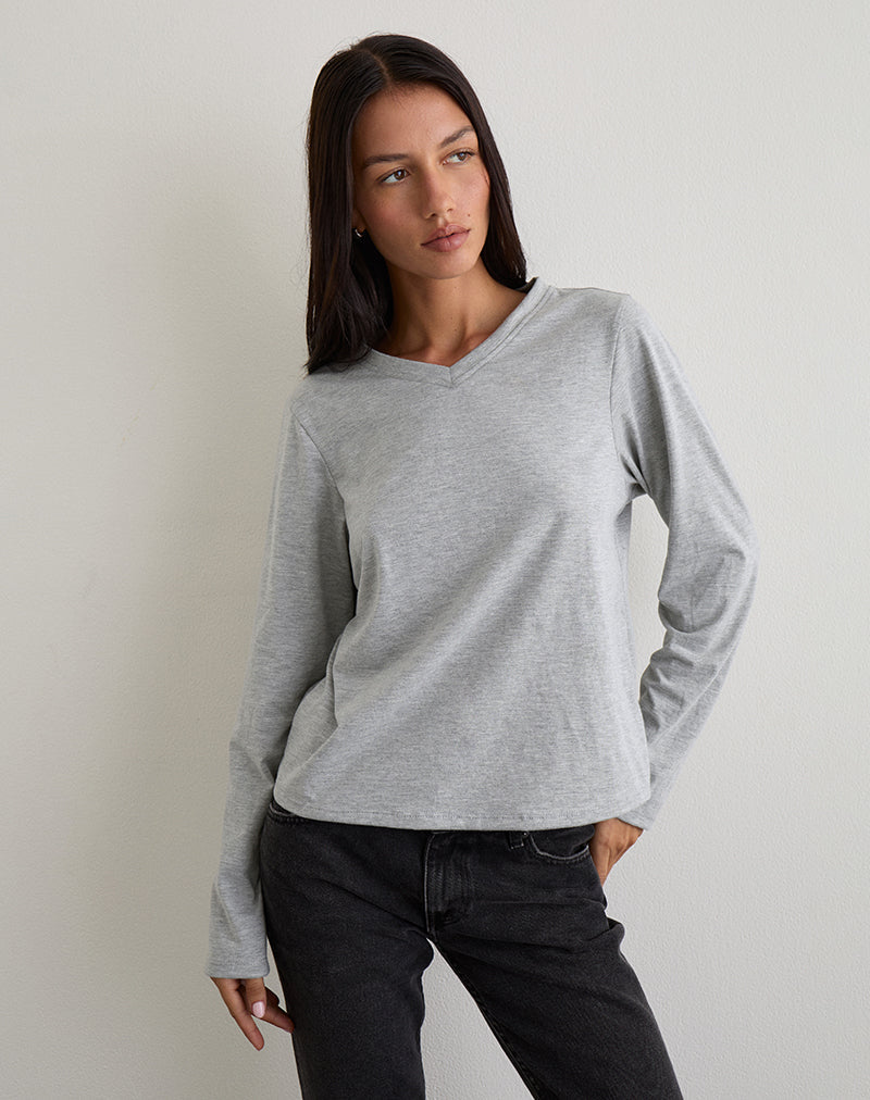 Top Feman en jersey gris chiné