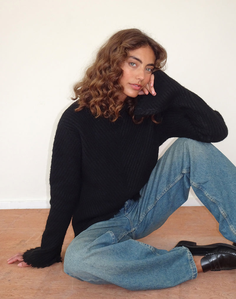 Image of Fergie Asymmetric Knit Jumper in Black