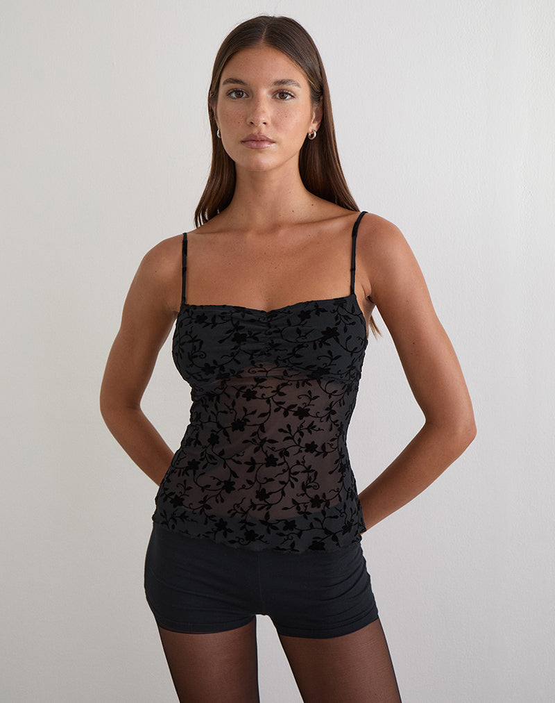 Image du haut Fierza Cami en Pretty Petal Flock Black